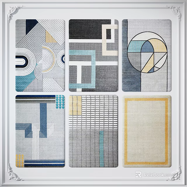 Square Rugs With Geometric Patterns Modern Abstract Designs And Various Colors 3d model