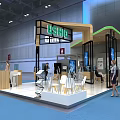 USHIO Modern Exhibition Booth With Wooden Metal Structure Reception Desk TV Screens Tables And Chairs