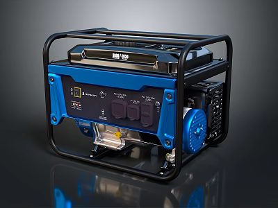 Portable Blue Gasoline Power Generator With Control Panel And Black Frame Handle Design 3d model