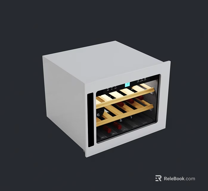 Sleek White Wine Cooler With Glass Door And Golden Wine Racks Holding Wine Bottles 3d model 