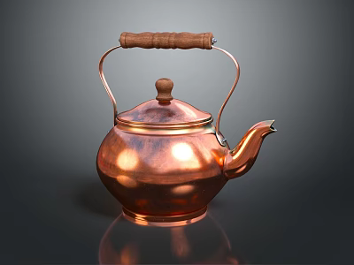 Classic Copper Teapot With Wooden Handle And Retro Design For Daily Use Appliance 3d model