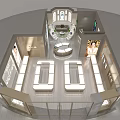 Elegant Jewelry Store Interior Design With Round Display Counter Gold Accents Decorative Plants And Lighting