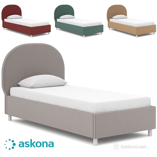 Double Bed with Red Green Beige and Gray Colors Arched Headboard White Mattress and Pillow 3d model 
