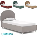 Double Bed with Red Green Beige and Gray Colors Arched Headboard White Mattress and Pillow