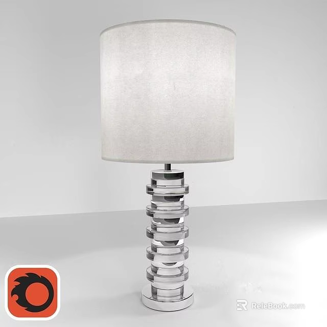 Modern Table Lamp With White Fabric Shade And Stacked Metal Base For Home Decor 3d model 