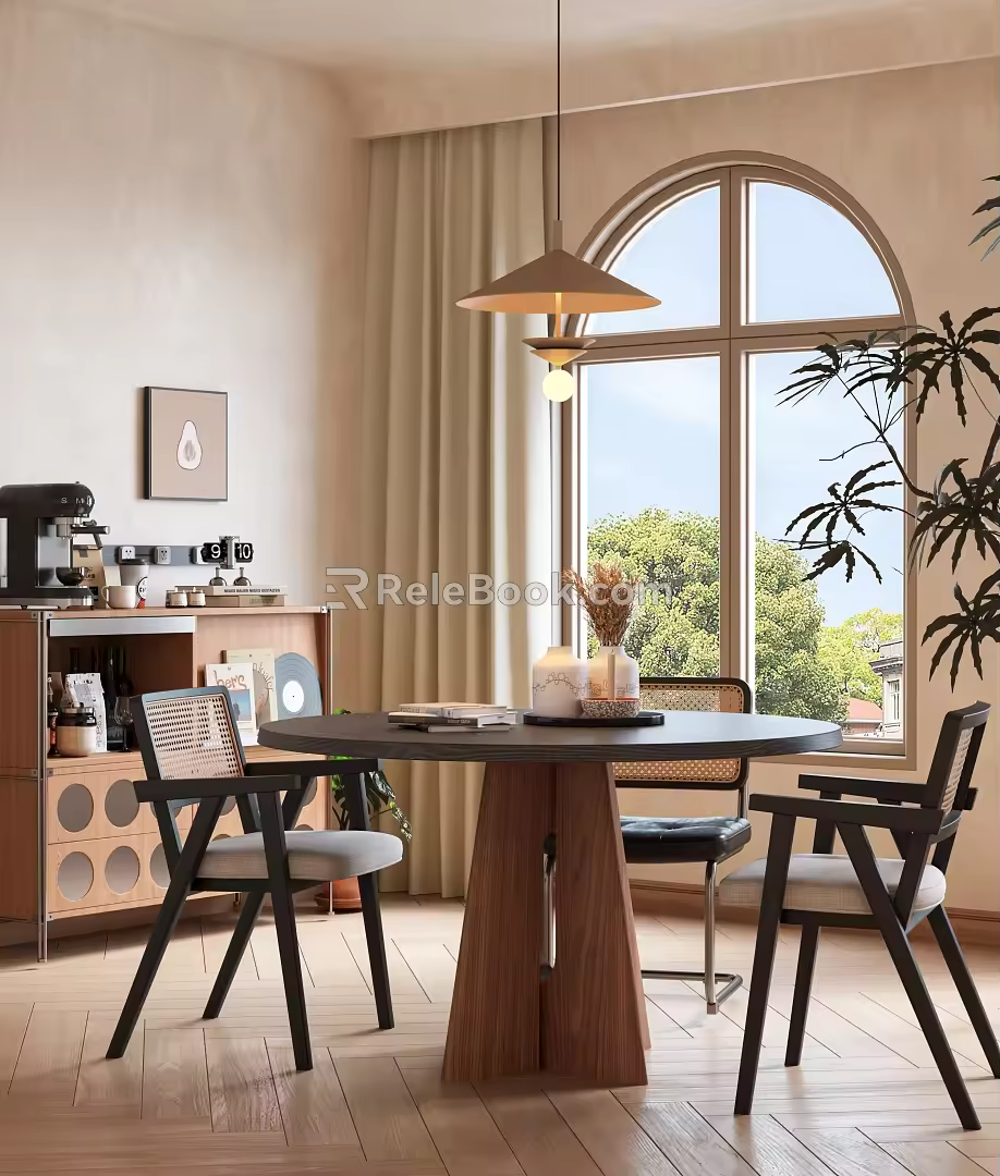 Modern Middle Ancient Dining Table and Chair Combination Round Middle Ancient Leisure Table and Chair Combination Sideboard Restaurant Solid Wood Dining Table and Chair Leisure Table and Chair Negotiation Table and Chair 3d model