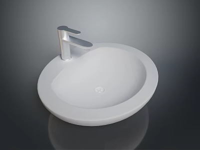 Round White Bathroom Basin With Chrome Faucet And Sleek Modern Design 3d model