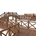 Wooden Landscape Bridge with Crossed Railings Steps and Platforms in Outdoor Scene