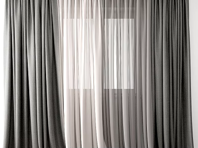 Grey And White Double Layer Sheer Curtains For Modern Window Interior 3d model