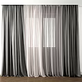 Grey And White Double Layer Sheer Curtains For Modern Window Interior 3d model