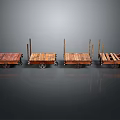 Set Of Four Vintage Wooden Pallets With Wheels On Gray Reflective Background