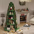 Festive Green Decorative Cabinet With Santa Snowman Gift Boxes And Christmas Decorations