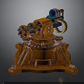 3D Model Mechanical Device With Orange Main Body Gears Motor And Base