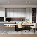 Modern Kitchen Interior Design With Gray Cabinets Island Counter And Dining Table Chairs