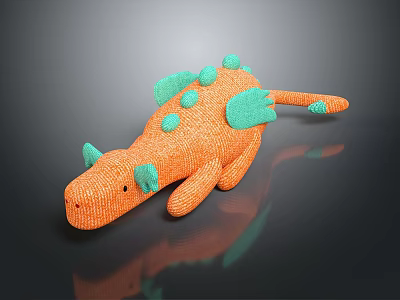 Orange Plush Dragon Toy With Green Wings Spikes Ears And Soft Texture 3d model