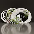 Floral Display Installation With White Circular Rings And White Pink Flowers Around Logo
