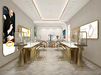 Luxurious Jewelry Store Interior With Elegant Display Counters And Ring Exhibits Lighting 3d model