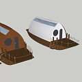 Modern White And Brown Floating Boathouses With Wooden Decks And Windows