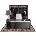 Elegant Modern Office Desk With Wood Grain Surface White Chair And Table Lamp