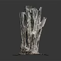Rustic Wooden Stump Sculpture Featuring Natural Wood Grain And Stone Base