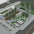 Modern Urban Public Space Design With Parking Area Green Spaces And Walkways