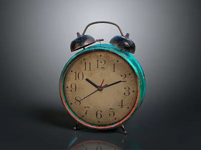 Vintage Turquoise Alarm Clock With Double Bells And Round Dial On Dark Background 3d model