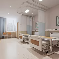 Clean Modern Hospital Ward Interior With Medical Beds Curtains And Wall Decorations