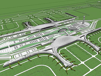 Modern Transportation Hub Architectural Design With Complex Roof And Surrounding Layout 3d model