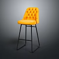 Stylish Yellow Tufted Bar Stool With Leather Upholstery And Black Metal Legs
