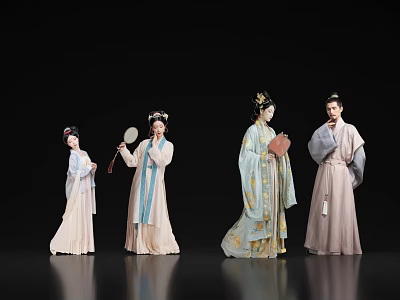 Traditional Chinese Ancient Attire Figures With Historical Hairstyles And Accessories 3d model