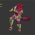 Purple Wolf Game Movie Character In Dynamic Pose With Pink Orange Armor And Fluffy Tail