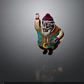 Cartoon Elderly Man Waving Hand With Red Purple Hat White Beard And Colorful Geometric Top