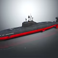 Black And Red Submarine With Antennas On Hull And Rear Propeller