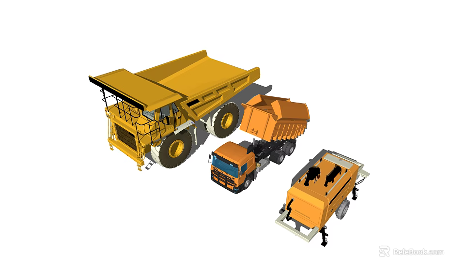 Yellow Construction Dump Trucks In Various Sizes For Heavy Duty Tasks 3d model 