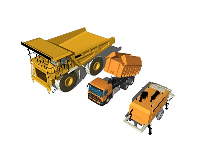 Yellow Construction Dump Trucks In Various Sizes For Heavy Duty Tasks 3d model