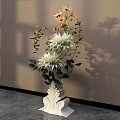 Window Display Decoration Featuring White Vase With Wavy Base And White Yellow Flowers