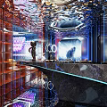 Hi Tech KTV Interior With Neon Lights And Bar Counter 3d model
