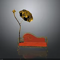 Elegant Red Sofa With Golden Frame And Gold Floor Lamp With Black Shade Design