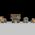 Yellow Construction Functional Vehicles With Different Types Like Dump Truck Loader And Bulldozer
