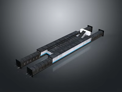 Contemporary Architecture Featuring Long Structure Black Roof White Walls And Geometric Lines 3d model