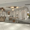 Modern Mall Store Interior With Pendant Lights Decorative Screens And Display Shelves