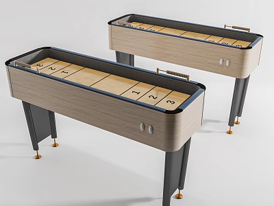 Wooden Shuffleboard Tables With Black Borders Metal Legs And Golden Feet For Indoor Recreation 3d model