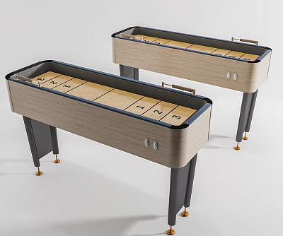 Wooden Shuffleboard Tables With Black Borders Metal Legs And Golden Feet For Indoor Recreation 3d model