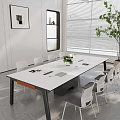 Modern White Conference Table With White Chairs Green Plant Office Supplies Bright Room Blinds