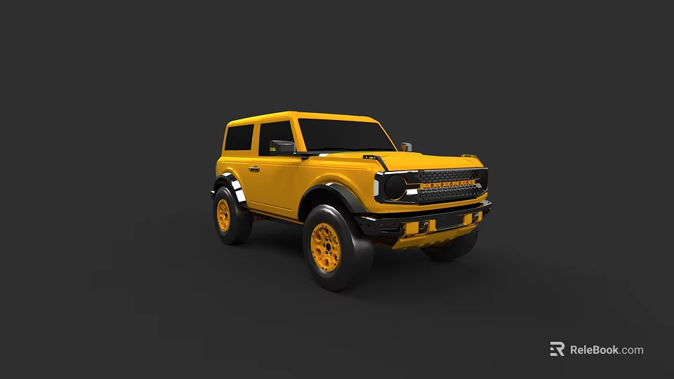 Yellow Vintage Off Road Vehicle With Large Tires And Front Grille Design 3d model 