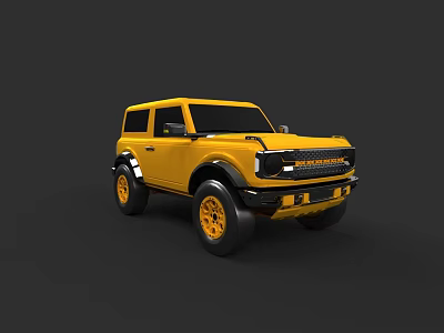 Yellow Vintage Off Road Vehicle With Large Tires And Front Grille Design 3d model