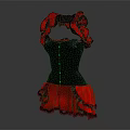 Elegant Black Bodice With Decorative Red Ruffles And Pink Frilled Skirt