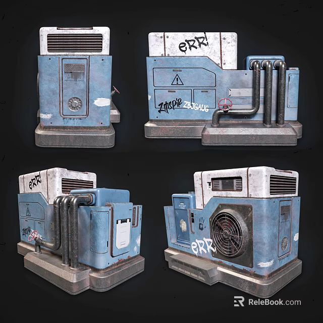 Worn Blue And White ERX Industrial Equipment Featuring Pipes Vents And Control Panels 3d model 