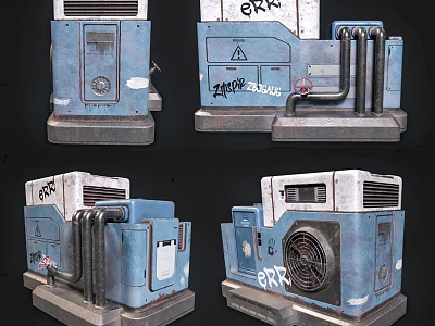 Worn Blue And White ERX Industrial Equipment Featuring Pipes Vents And Control Panels 3d model