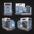 Worn Blue And White ERX Industrial Equipment Featuring Pipes Vents And Control Panels